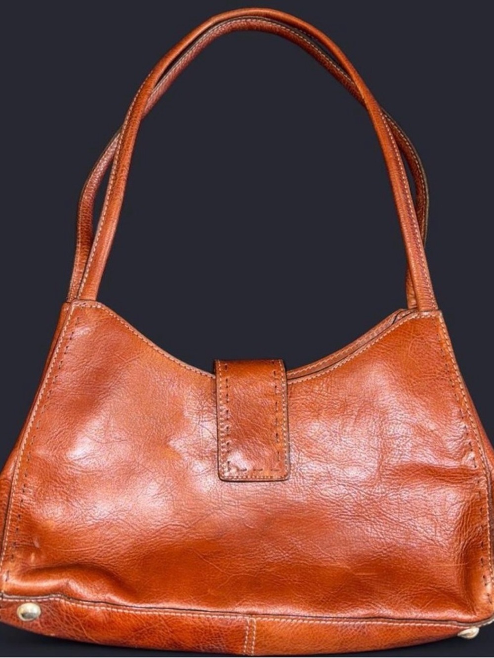 Genuine Leather Shoulder Bag in Cognac Brown - Women Bags